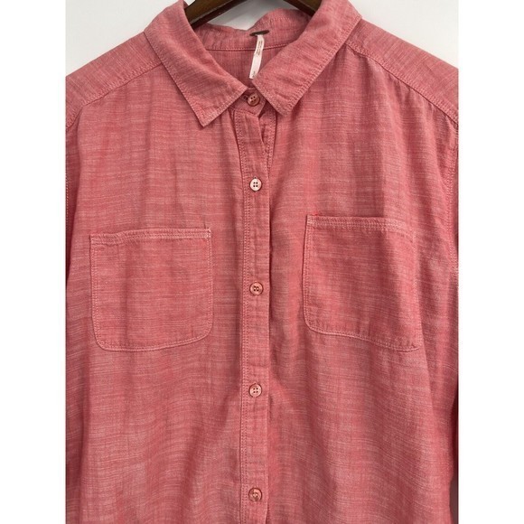 Free People Shirt Womens Small Salmon Pink Button Down With Crochet Lace Back - Picture 3 of 8